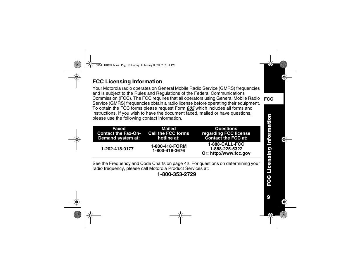 Fcc licensing info | Motorola T7200 User Manual | Page 14 / 66