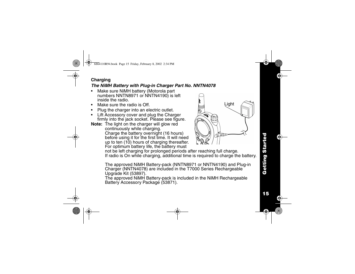 Charging battery, Nimh with plug in | Motorola T7200 User Manual | Page 20 / 66