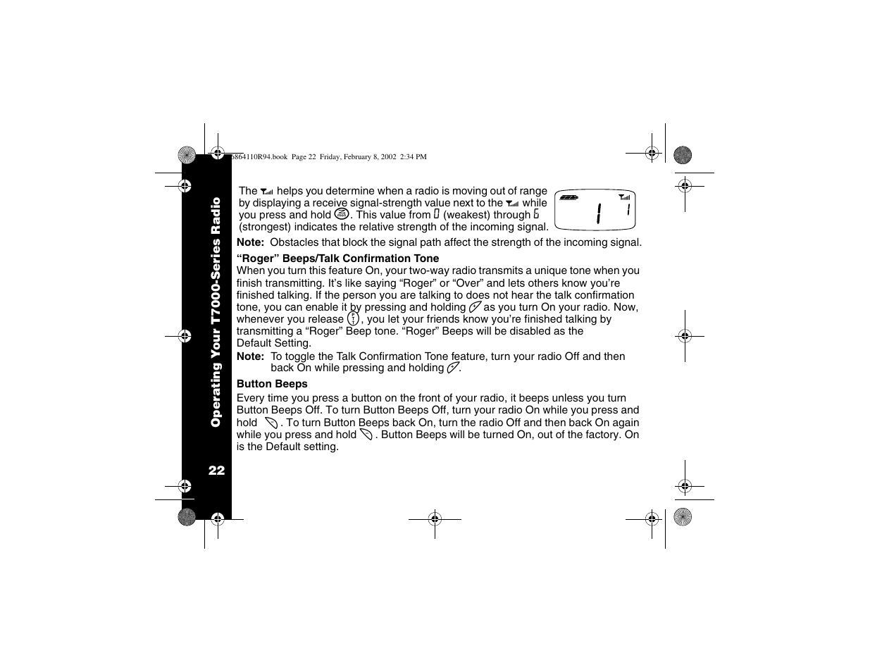 Roger confirmation tone, Button beeps | Motorola T7200 User Manual | Page 27 / 66