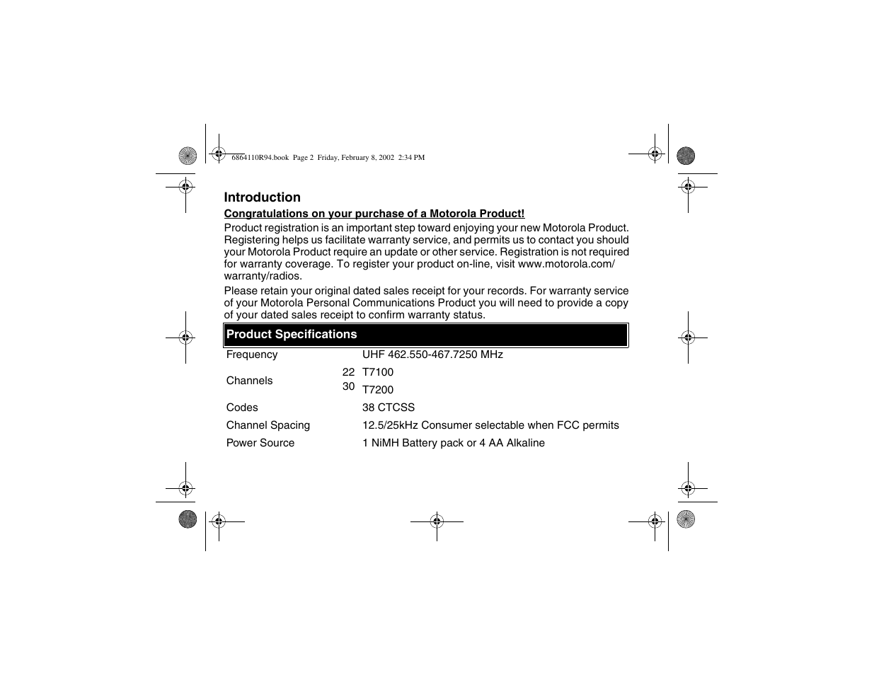 Introduction | Motorola T7200 User Manual | Page 3 / 66