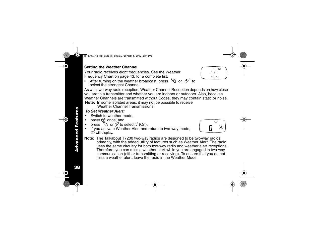 Setting weather channels, Set weather alert | Motorola T7200 User Manual | Page 43 / 66