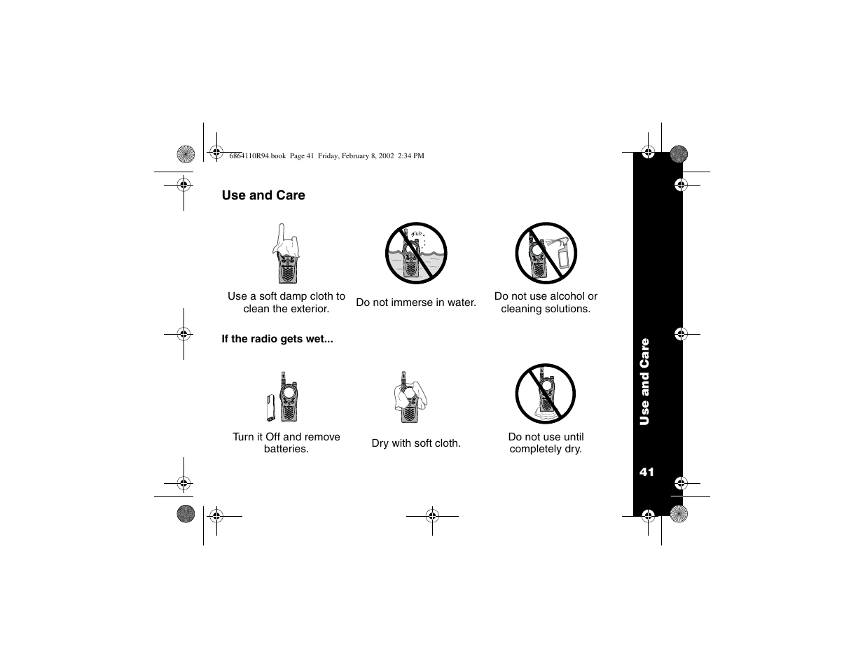 Use and care | Motorola T7200 User Manual | Page 46 / 66