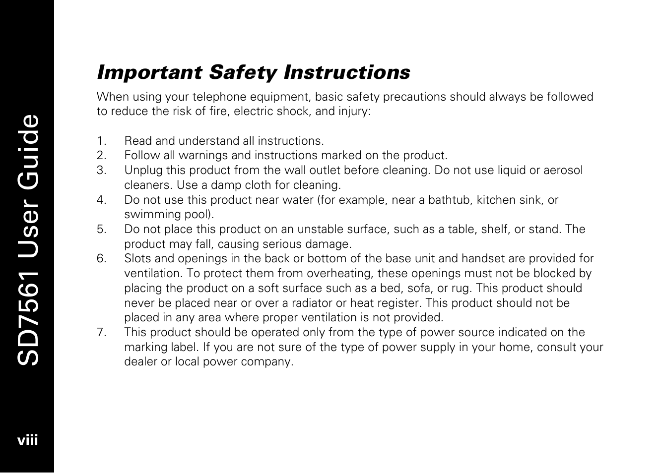 Sd7561 user guide, Important safety instructions | Motorola SD7561 User Manual | Page 10 / 60