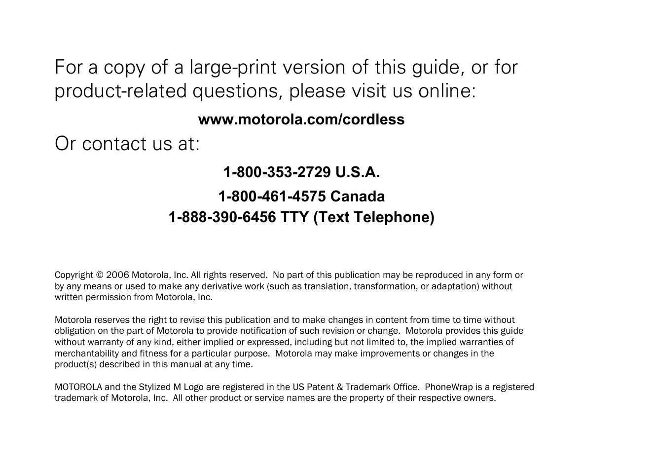 Or contact us at | Motorola SD7561 User Manual | Page 2 / 60