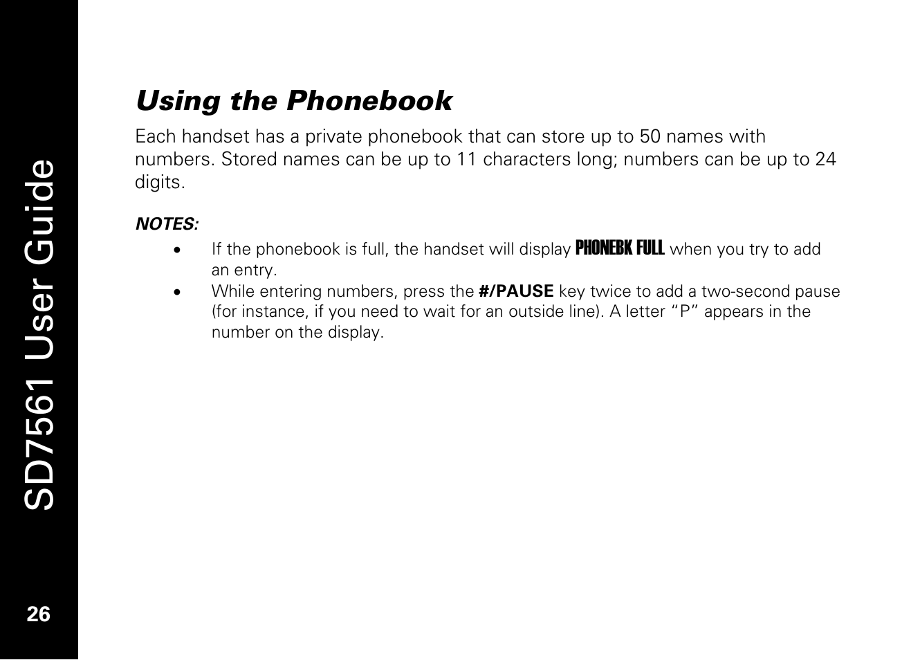 Sd7561 user guide, Using the phonebook | Motorola SD7561 User Manual | Page 38 / 60