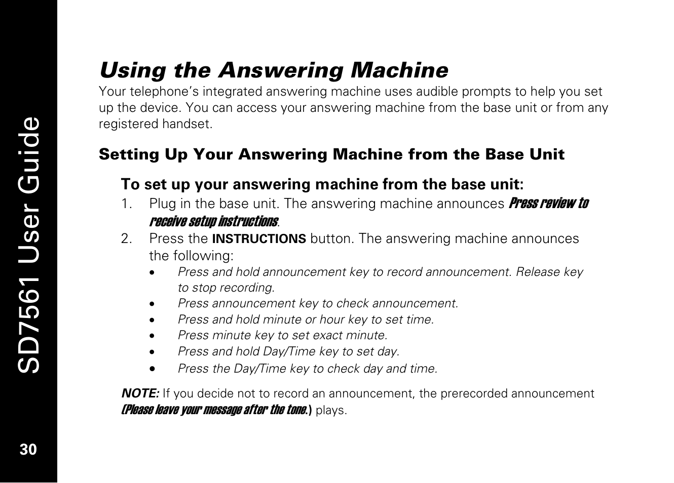 Sd7561 user guide, Using the answering machine | Motorola SD7561 User Manual | Page 42 / 60