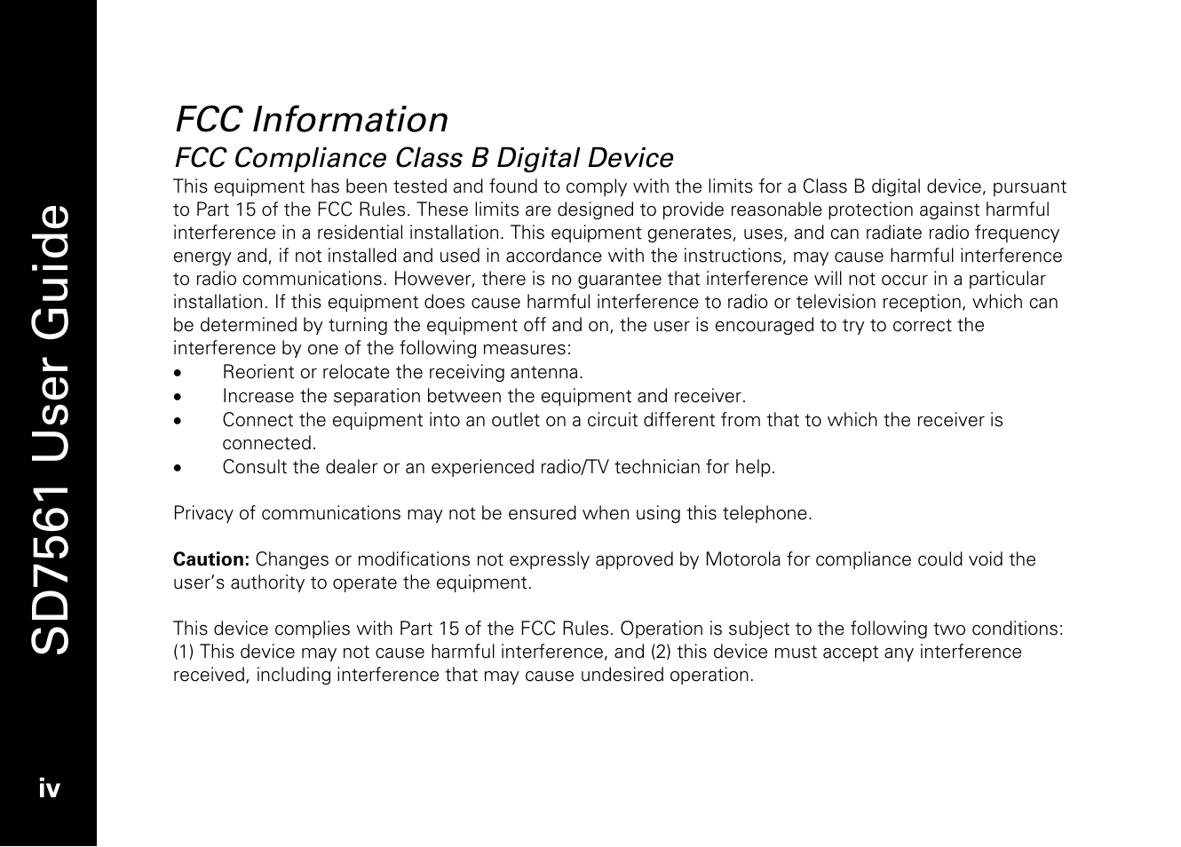 Sd7561 user guide, Fcc information | Motorola SD7561 User Manual | Page 6 / 60