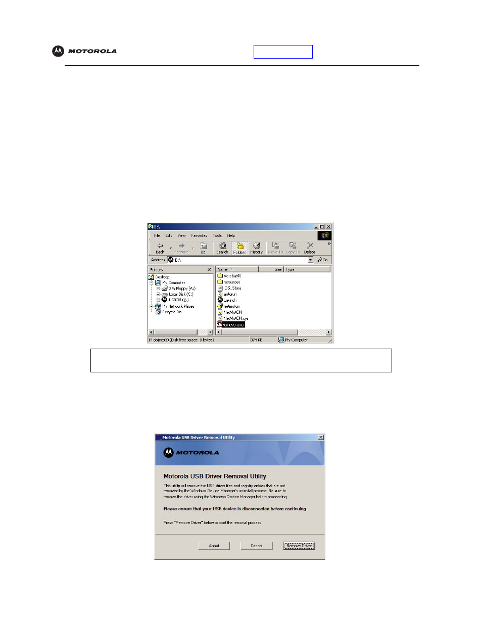 Running the motorola usb driver removalutility, Running the motorola usb driver removal utility | Motorola SBV5121 User Manual | Page 51 / 58