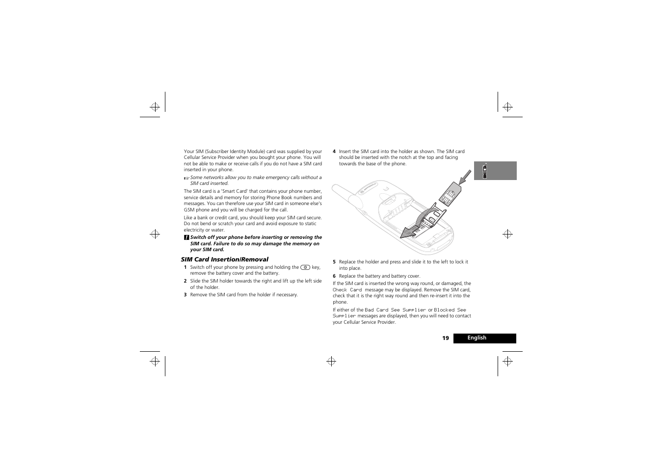 Your sim card | Motorola 900 series User Manual | Page 23 / 84