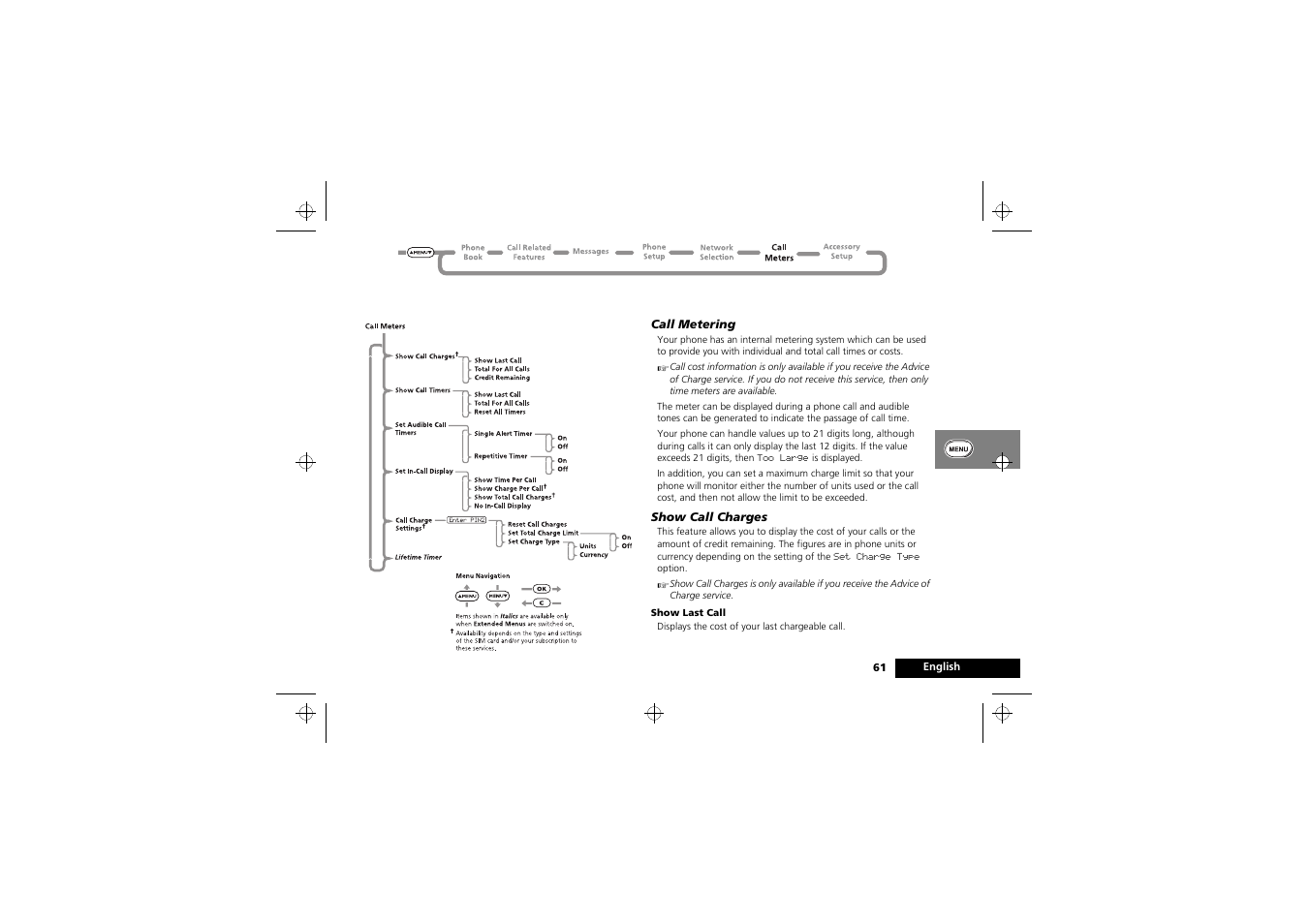 Call meters menu | Motorola 900 series User Manual | Page 65 / 84