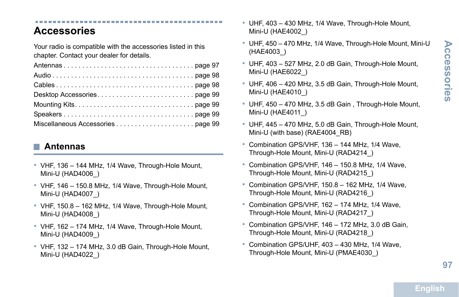 Accessories, Antennas | Motorola XPR 5550 User Manual | Page 108 / 118