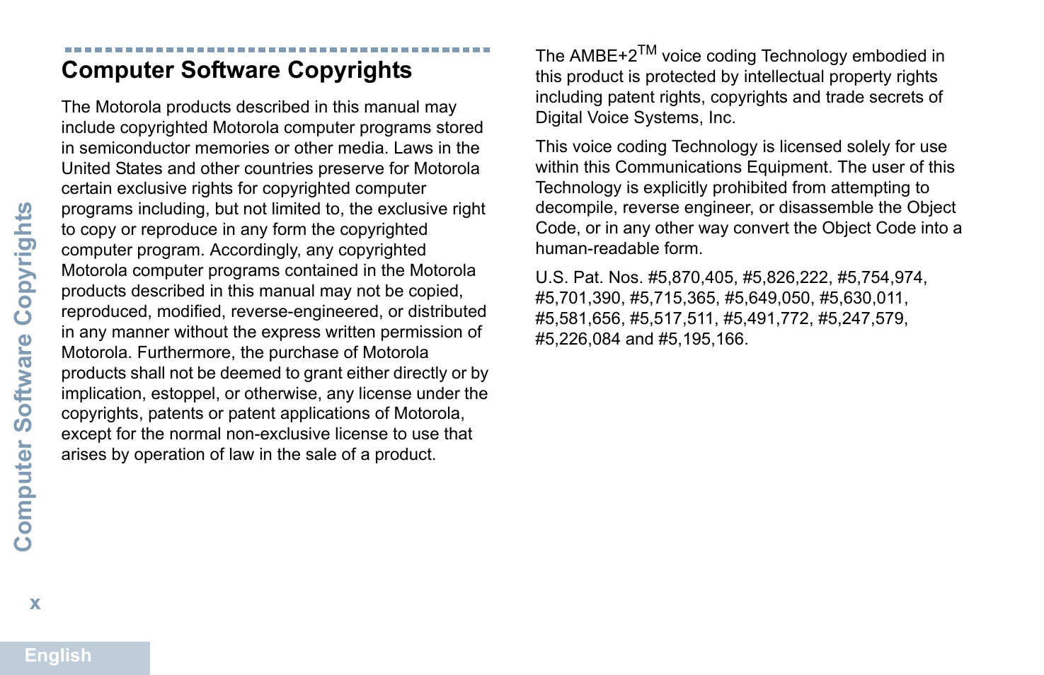 Computer software copyrights, Computer sof tware copyright s | Motorola XPR 5550 User Manual | Page 12 / 118