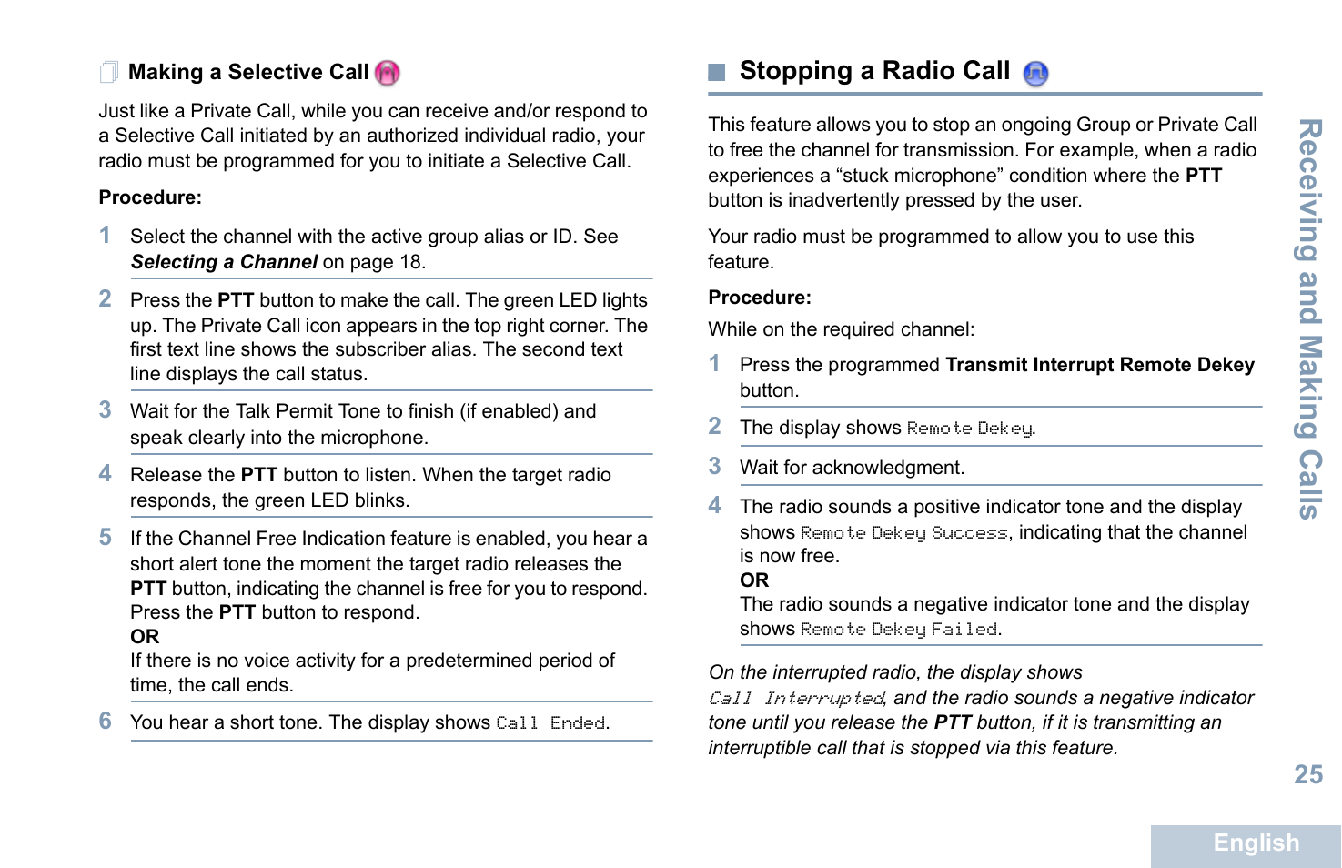 Making a selective call, Stopping a radio call, Receiving and making calls | Motorola XPR 5550 User Manual | Page 37 / 118