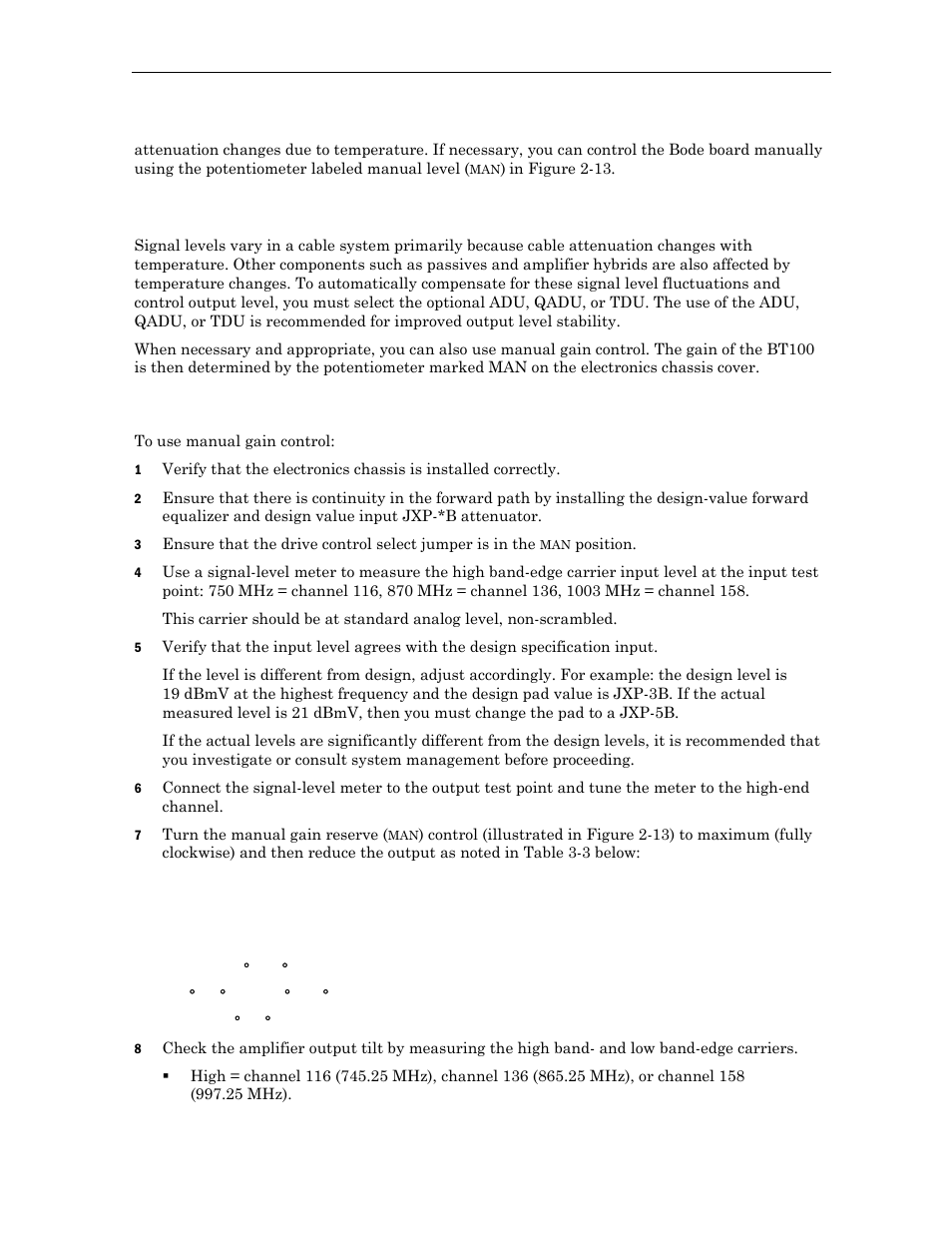 Amplifier level control, Manual gain control | Motorola BT100 User Manual | Page 34 / 52