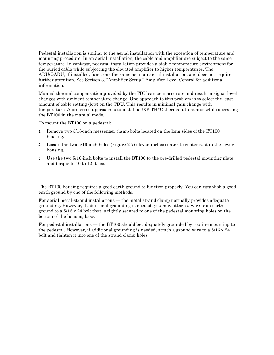 Pedestal installation, Grounding the bt100 | Motorola BT100 User Manual | Page 46 / 52