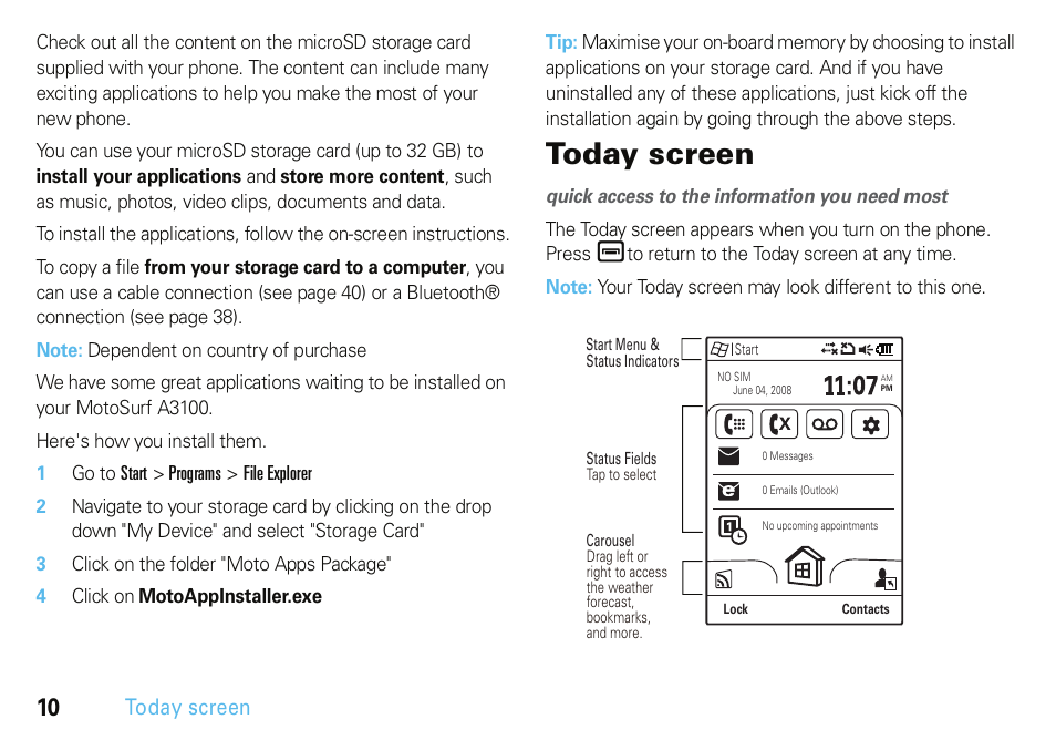 Today screen | Motorola A3100 User Manual | Page 12 / 68