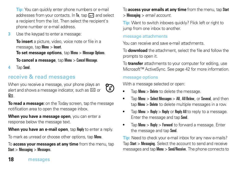 Receive & read messages | Motorola A3100 User Manual | Page 20 / 68