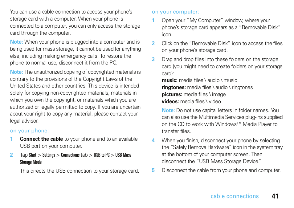 Cable connections | Motorola A3100 User Manual | Page 43 / 68