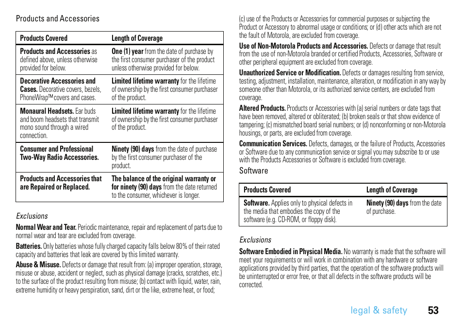 Legal & safety | Motorola A3100 User Manual | Page 55 / 68