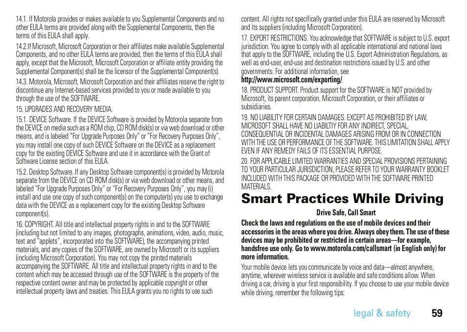 Smart practices while driving | Motorola A3100 User Manual | Page 61 / 68