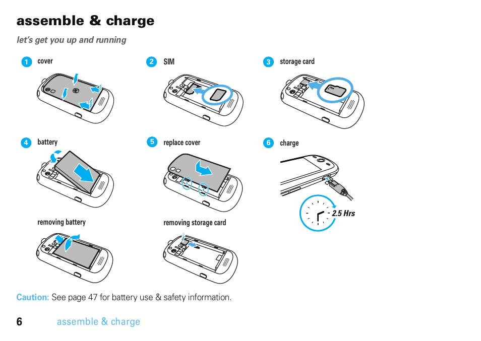 Assemble & charge | Motorola A3100 User Manual | Page 8 / 68