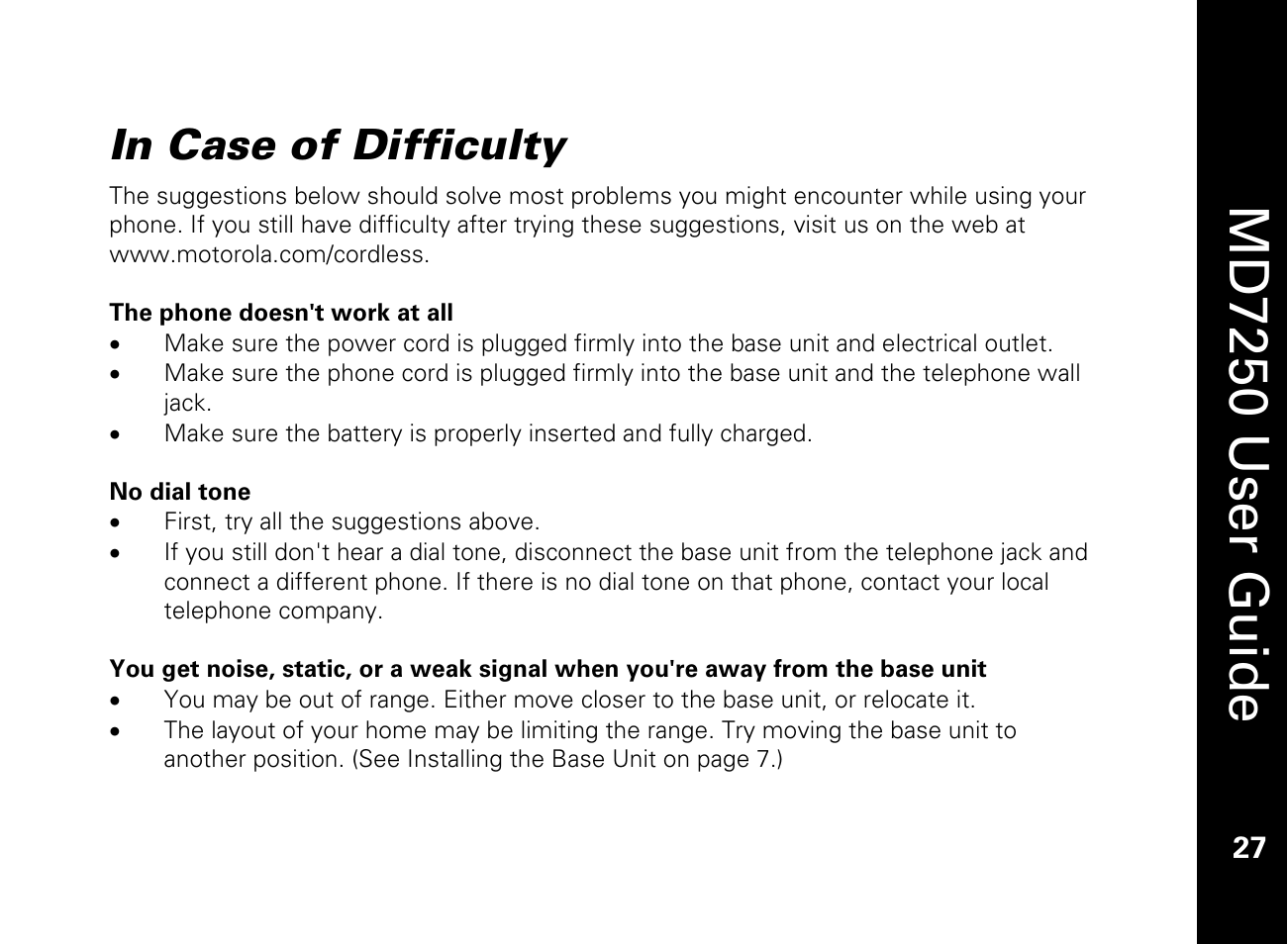 In case of difficulty, Md7250 user guide | Motorola MD7250 User Manual | Page 39 / 46