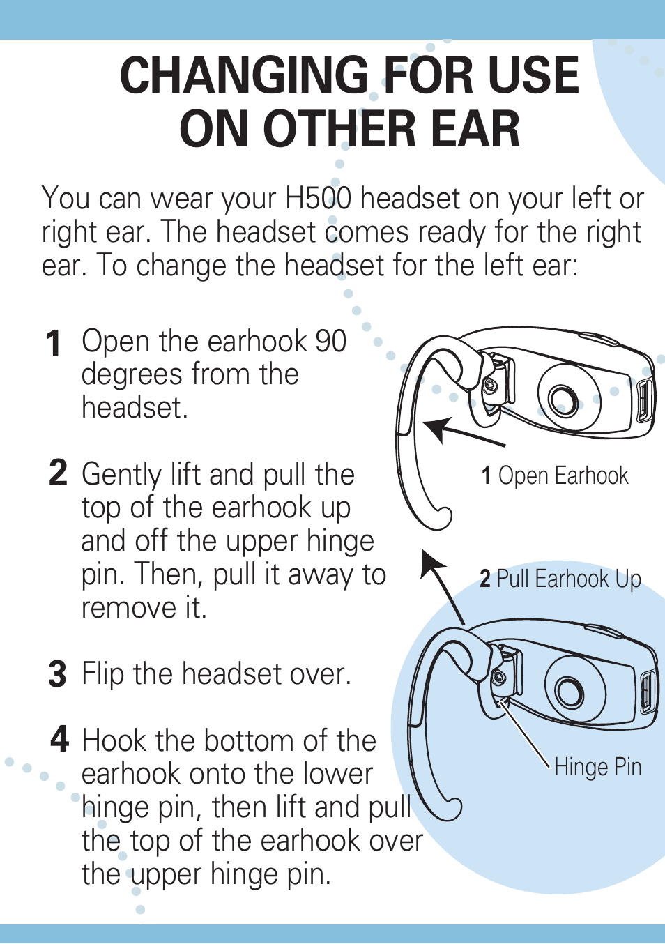 Changing for use on other ear | Motorola MOTOSTART H500 User Manual | Page 14 / 20