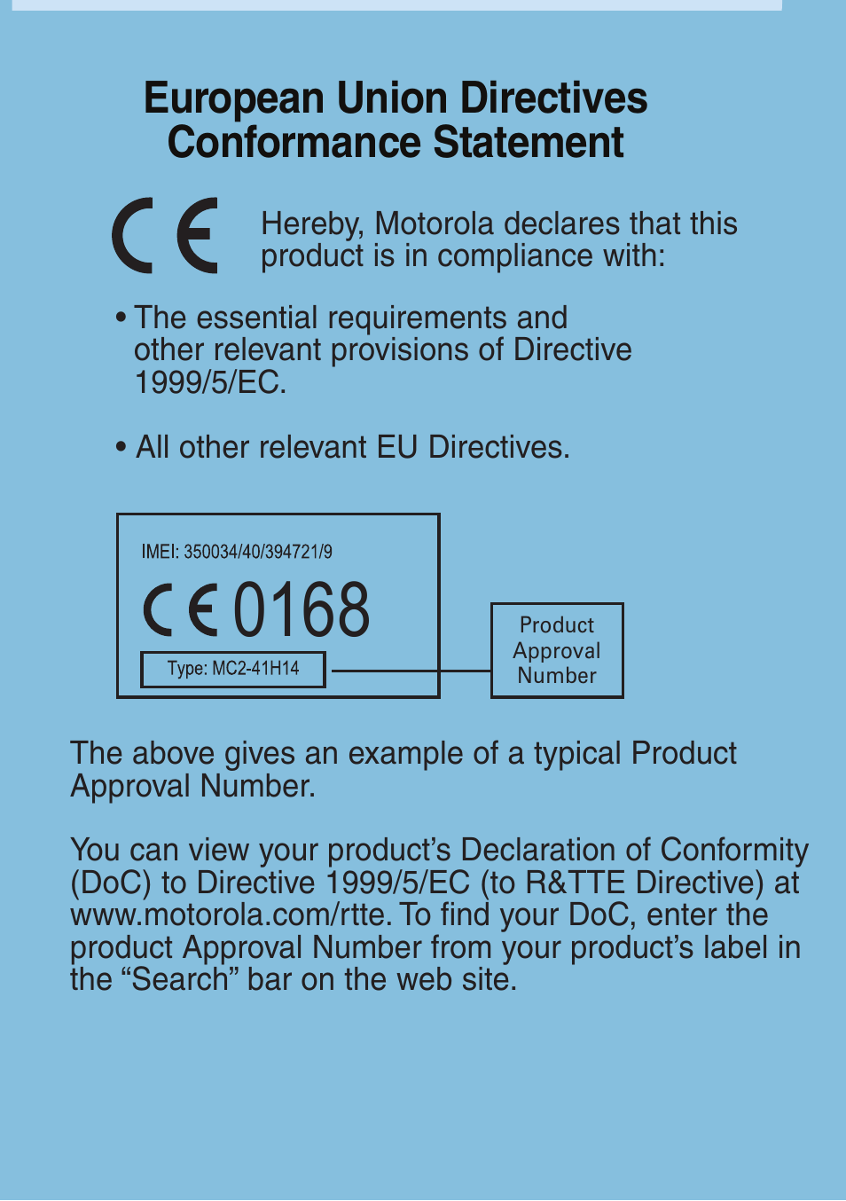 European union directives conformance statement | Motorola MOTOSTART H500 User Manual | Page 16 / 20