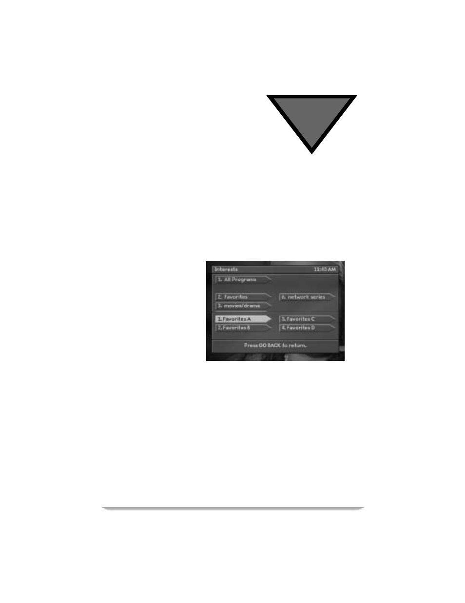 Interests and favorites, How to display and use the interests menu | Motorola DSR405 User Manual | Page 53 / 80