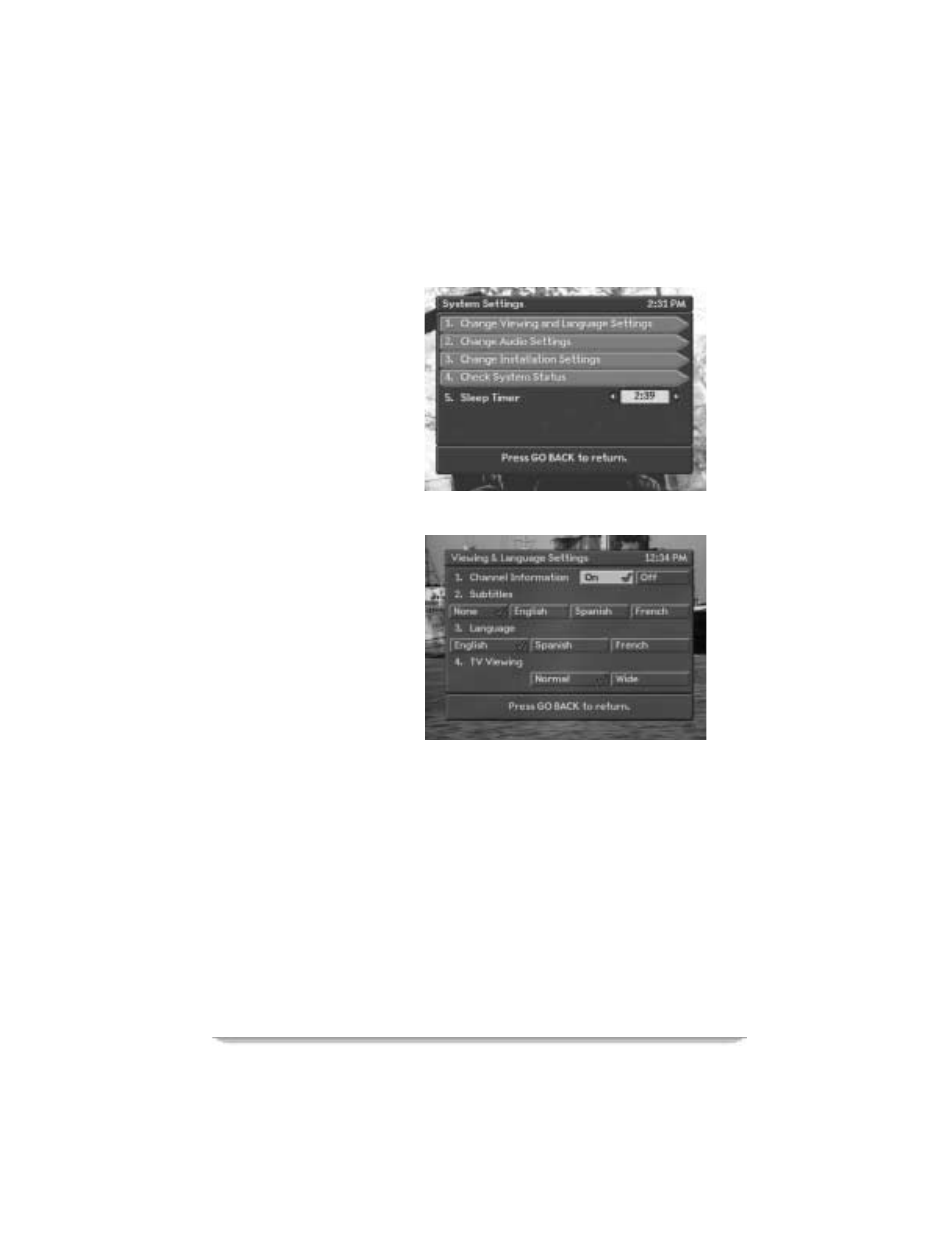 Change system settings, Viewing and language settings | Motorola DSR405 User Manual | Page 73 / 80