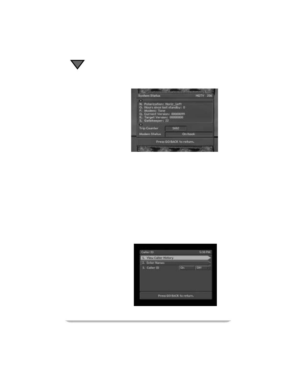 System status, Authorization screens, Caller id | System status authorization screens caller id | Motorola DSR405 User Manual | Page 76 / 80