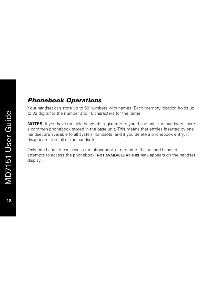Phonebook operations, Md7151 user g u ide | Motorola MD7151 User Manual | Page 32 / 57