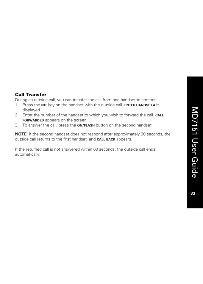 Call transfer, Md7151 user guide | Motorola MD7151 User Manual | Page 47 / 57