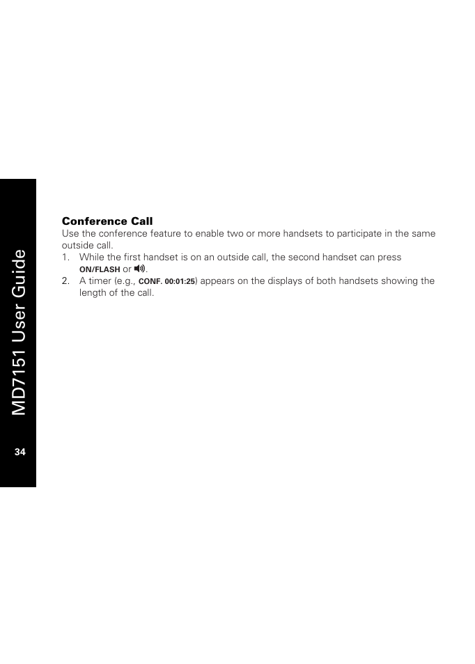 Conference call, Md7151 user g u ide | Motorola MD7151 User Manual | Page 48 / 57