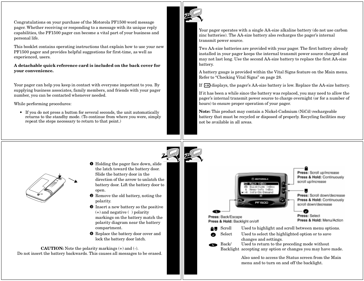 Introduction, Getting started, Battery information | Control buttons, Ge t t ing st art ed, Ge t t ing st ar t e d | Motorola PF1500 User Manual | Page 2 / 13