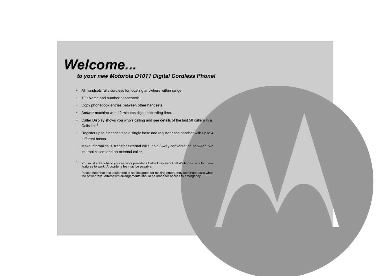 Welcome | Motorola D1010 User Manual | Page 2 / 35