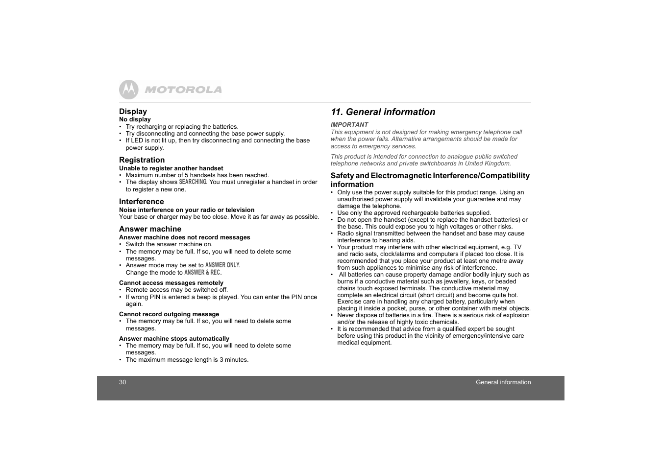 General information, Information | Motorola D1010 User Manual | Page 30 / 35