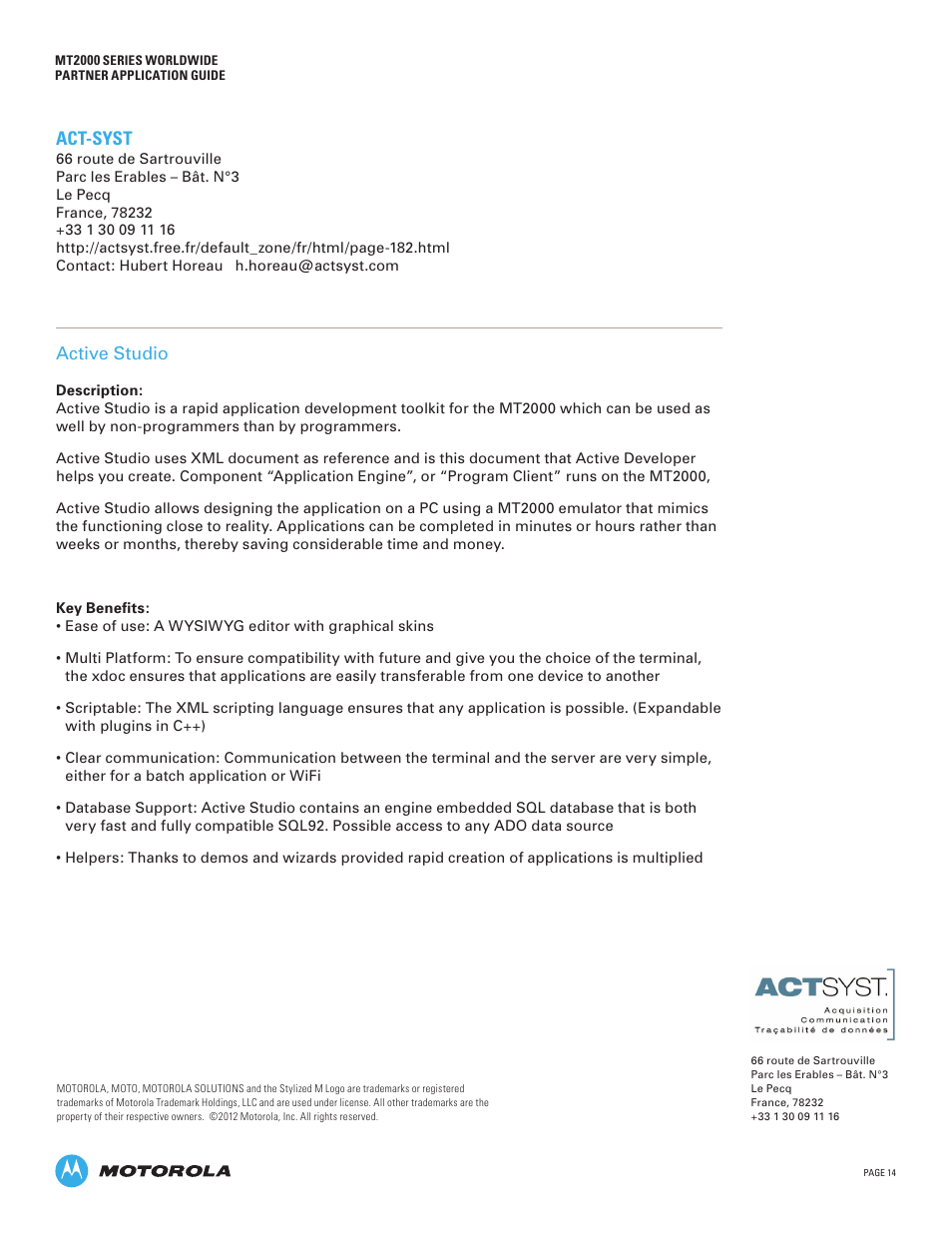 Act-syst, Active studio | Motorola MT2000 User Manual | Page 14 / 26