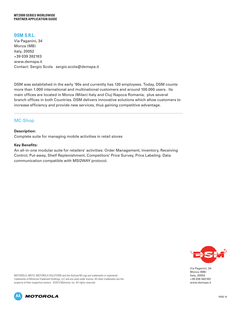 Dsm s.r.l, Mc-shop | Motorola MT2000 User Manual | Page 18 / 26