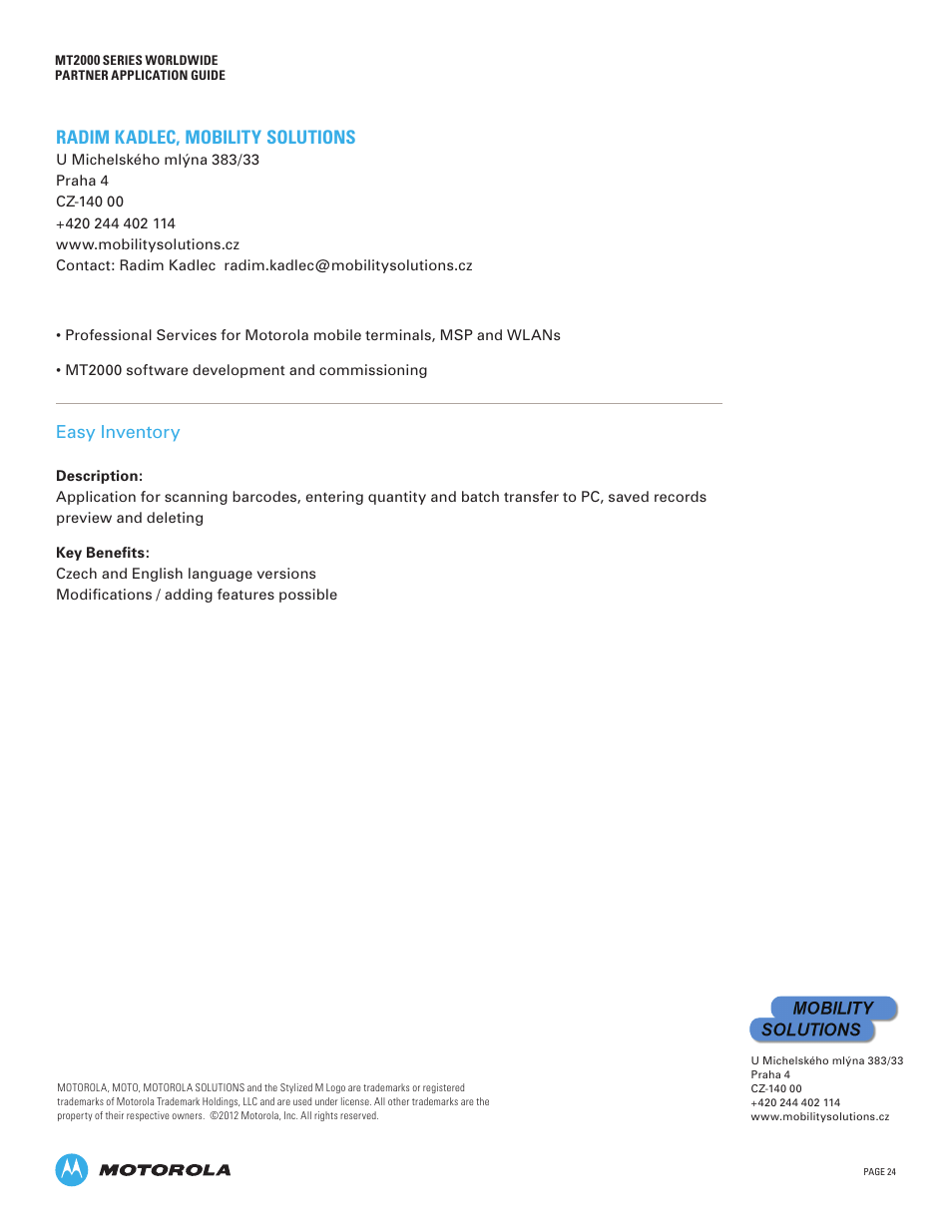 Radim kadlec, mobility solutions, Easy inventory | Motorola MT2000 User Manual | Page 24 / 26