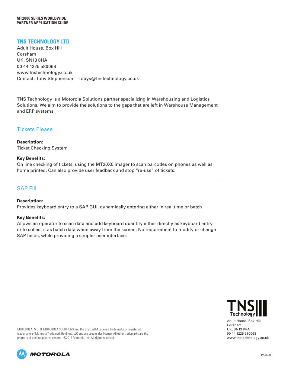 Tns technology ltd | Motorola MT2000 User Manual | Page 25 / 26