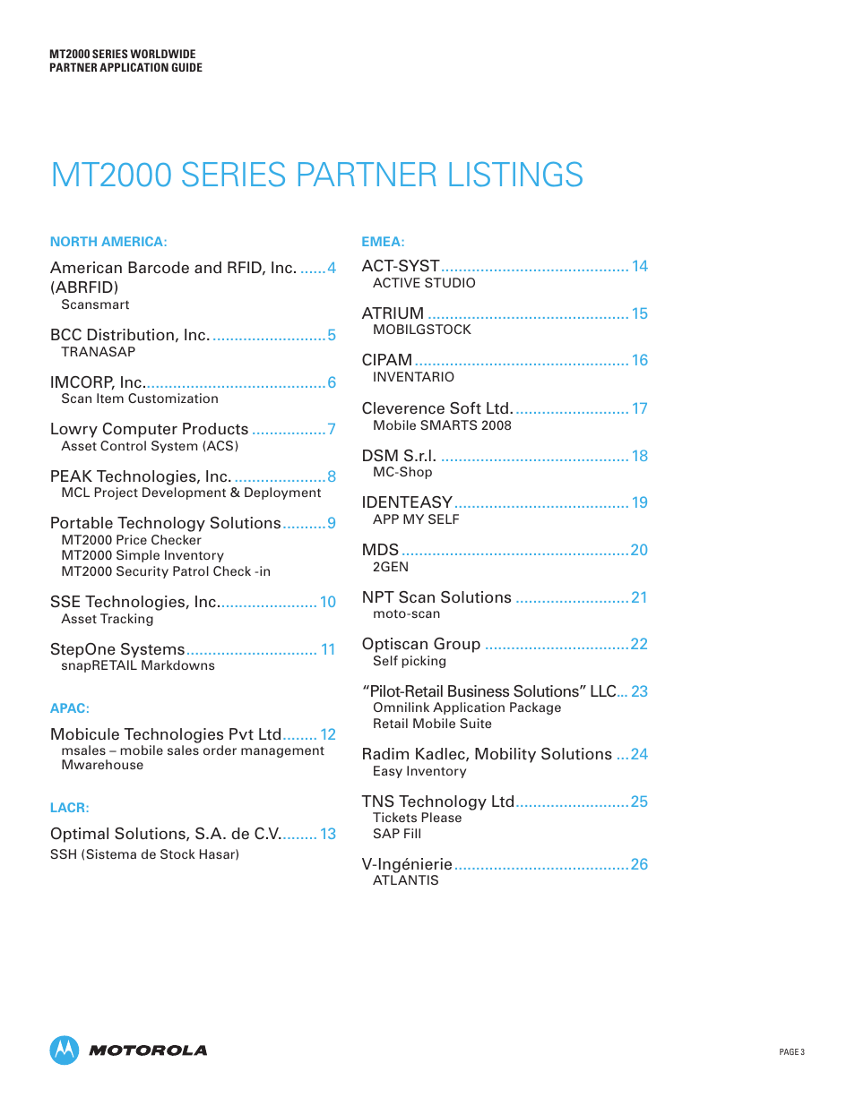 Mt2000 series partner listings | Motorola MT2000 User Manual | Page 3 / 26