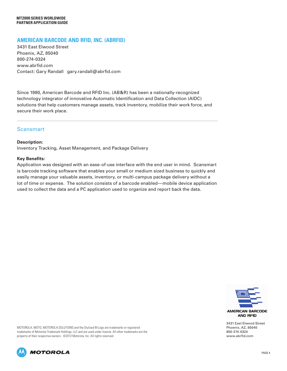 American barcode and rfid, inc. (abrfid), Scansmart | Motorola MT2000 User Manual | Page 4 / 26