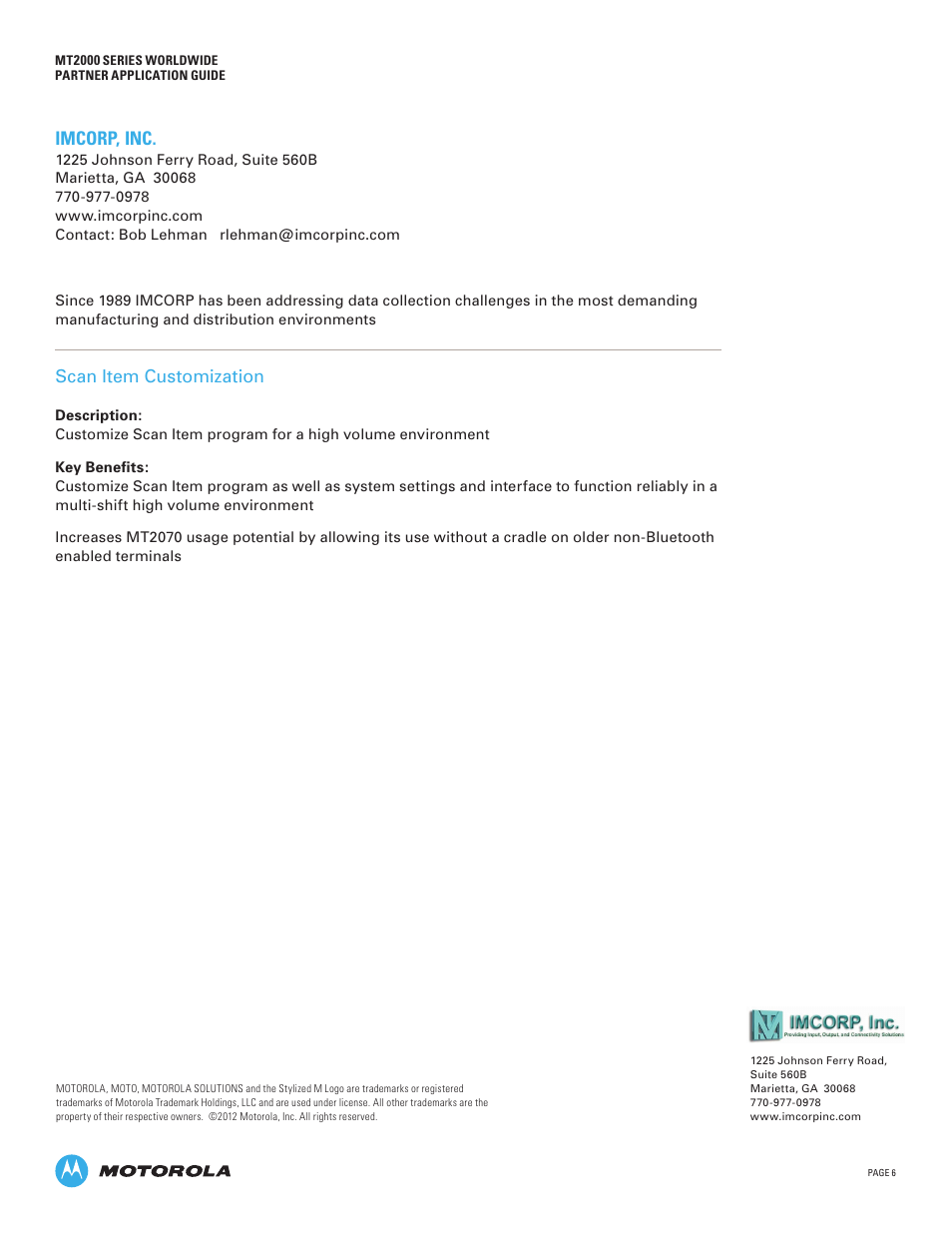 Imcorp, inc, Scan item customization | Motorola MT2000 User Manual | Page 6 / 26