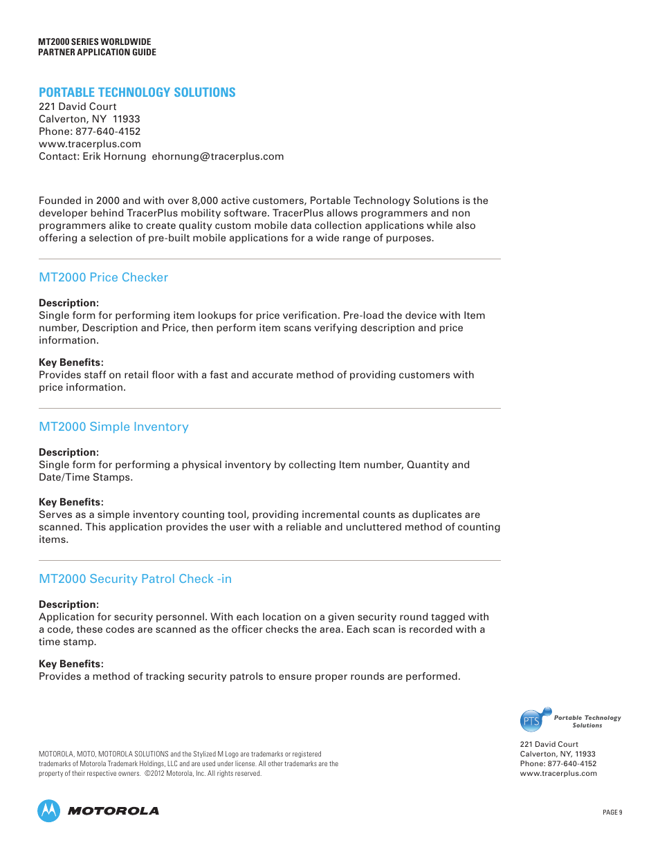 Portable technology solutions, Mt2000 price checker, Mt2000 simple inventory | Mt2000 security patrol check -in | Motorola MT2000 User Manual | Page 9 / 26