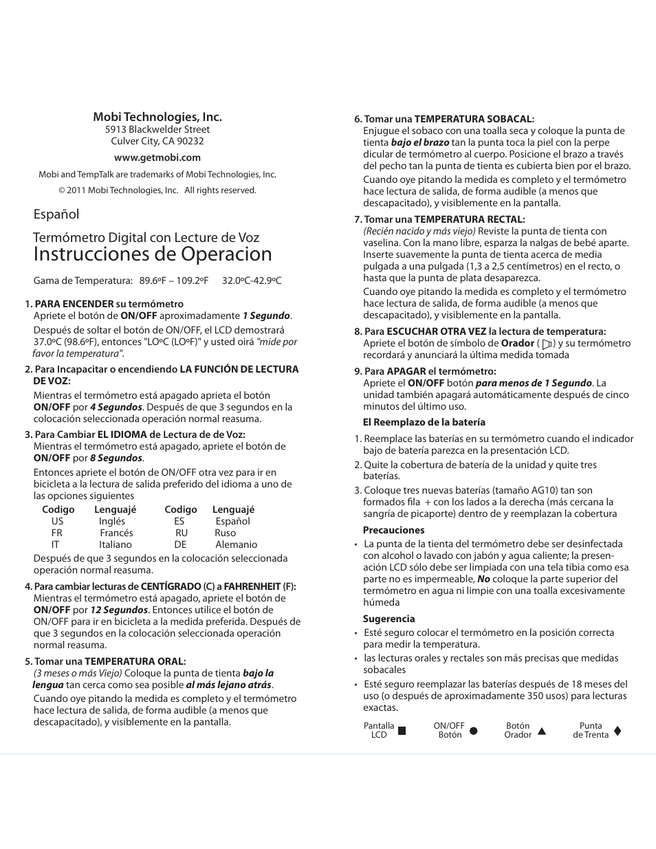 2temptalk_instructions_6languages, Otusvddjpoftef0qfsbdjpo, Tqb×pm 5fsnønfusp%jhjubmdpo-fduvsfef7p | Mobi Technologies 70123 User Manual | Page 2 / 6
