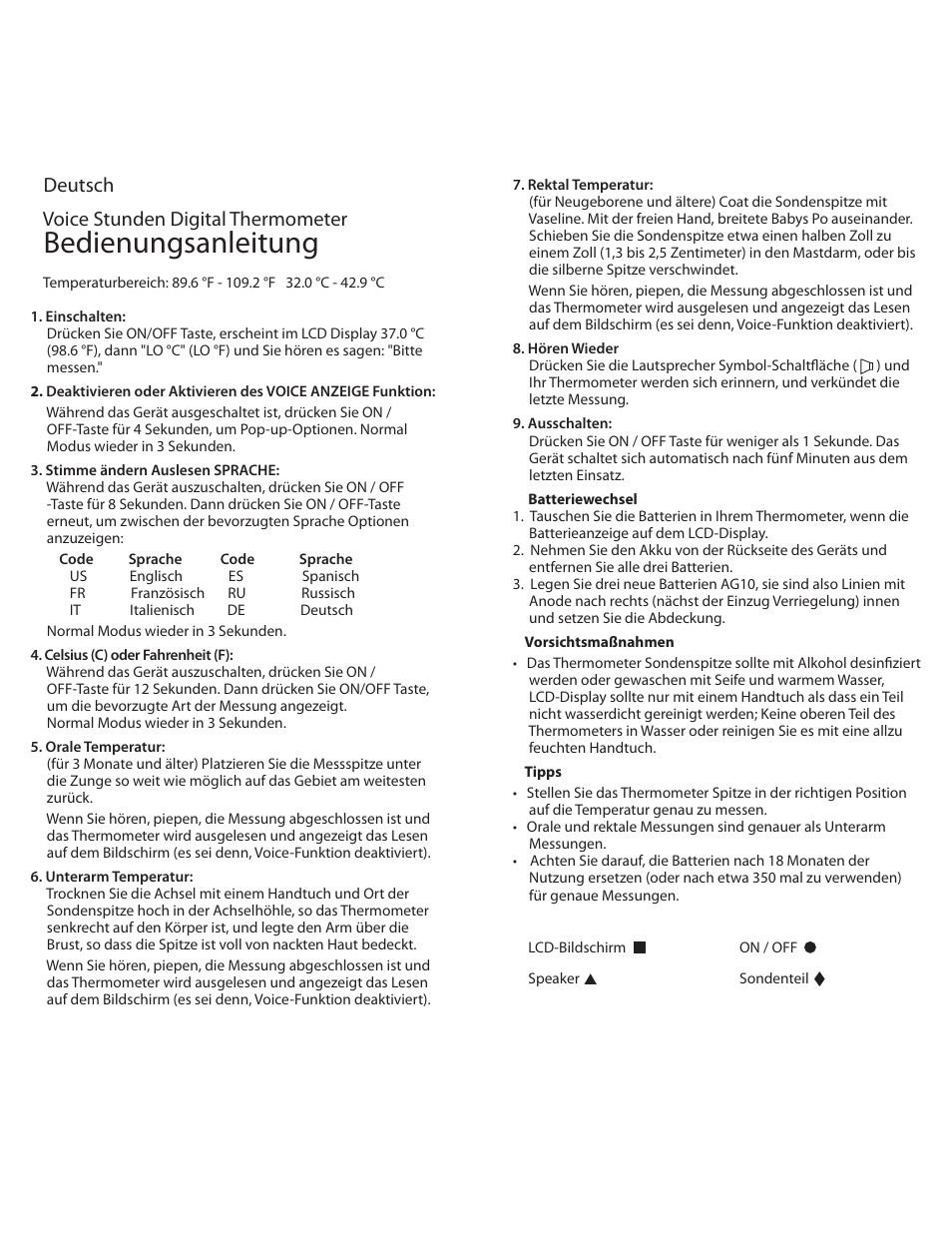 6temptalk_instructions_6languages, Fejfovohtbomfjuvoh, Deutsch 7pjdf4uvoefo%jhjubm5ifsnpnfufs | Mobi Technologies 70123 User Manual | Page 6 / 6