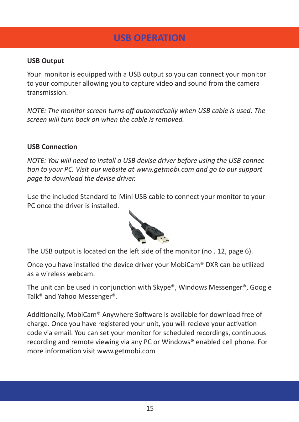 Usb operation | Mobi Technologies DXR User Manual | Page 19 / 24