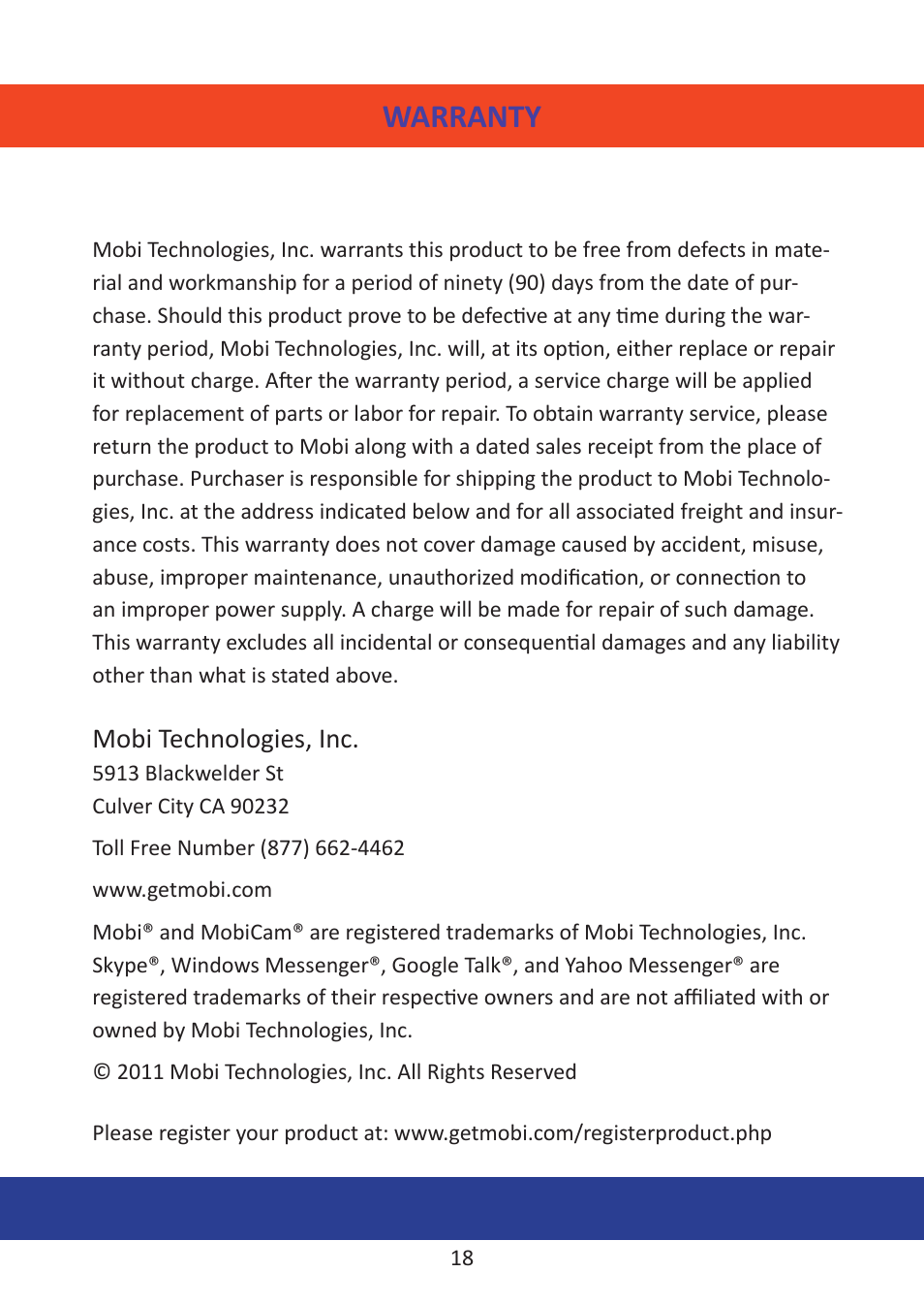 Warranty | Mobi Technologies DXR User Manual | Page 22 / 24