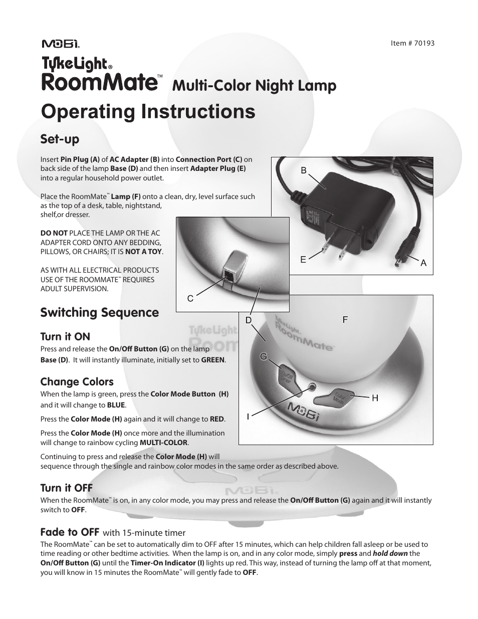 Mobi Technologies ROOMMATE 70193 User Manual | 2 pages